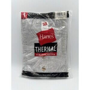 Hanes Men’s Thermal 3-Button Henley Large NOS Y2K 2001 Sealed